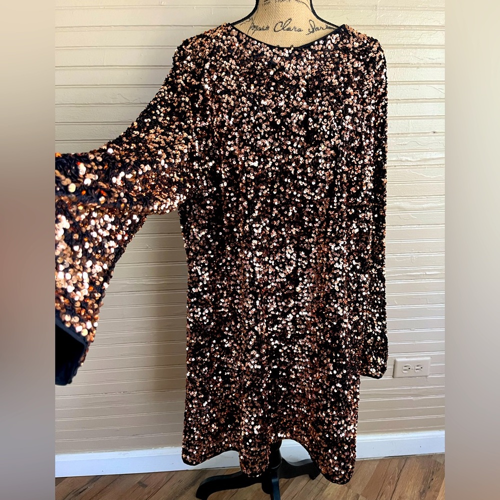 H&M gold Sequence Long Sleeve Christmas New Years Party Dress Size XL